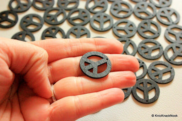 10 x Peace Shaped Black Colour Wood Beads 24mm